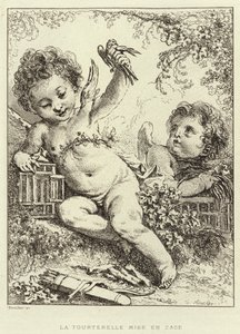 籠の中の鳩（エングレービング 作： Francois (after) Boucher