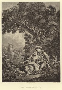 牧歌的な愛」(エングレービング) 作： Francois (after) Boucher