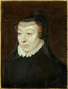 フランス王妃カトリーヌ・ド・メディシス（カテリーナ・ド・メディチ）（1519-1589）の肖像 フランソワ・クリュエ（1515年頃～1572年）の絵画 日。0,33x0,24 m 16世紀 シャンティイ、コンデ美術館
