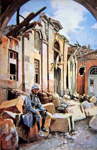 ヴェルダンの戦い：廃墟となった司教館の中庭 作： Francois (after) Flameng