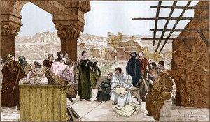 ピエール・アベラール（1079-1142）は、フランスの哲学者・神学者であり、サント・ジュヌヴィエーヴ山上にある彼の学校に通っていました。フランソワ・フラメンのフレスコ画より。 作： Francois (after) Flameng