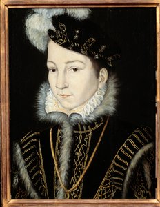 フランス王シャルル9世（1550年〜1574年）の肖像。フランソワ・クルエ（1515-1572）のアトリエ、1555年頃。木に油彩。ディム：0,32 x 0,23m。木に油彩。- フランス王シャルル9世（1550-1574）の肖像。フランソワ・クルエ（1515-1572）の工房、1555年頃。O 作： Francois (workshop of) Clouet