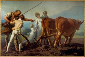La lecon de tillage フランソワ・アンドレ・ヴァンサン(1746-1816)の絵画 19世紀 Sun.3,13x2,13 m ボルドー、ボザール美術館（Musee des Beaux Arts 作： François André Vincent