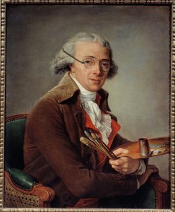 画家フランソワ・アンドレ・ヴィンセント（1746-1816）の肖像 画家はパレットを持ち、眼鏡をかけています。アデレード・ラビル・ギアード（1749-1803）の絵画 18世紀 日0,73x0,59 m - 画家フランソワ・アンドレ・ヴィンセント（1746-1816）の肖像。画家の 作： François André Vincent