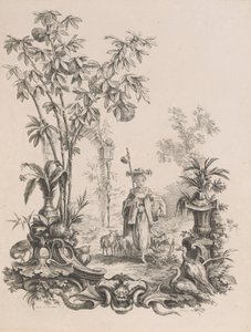 羊に囲まれて歩く中国人の少女、1740～50年頃。 作： Francois Antoine Aveline