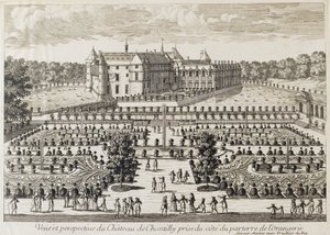 オランジュリーからのシャンティイ城の眺め、18 世紀半ば 作： Francois Antoine Aveline