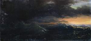 嵐の海に沈む夕日 作： Francois Barry