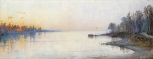 日没時の広い穏やかな川、ナイルの風景 作： Francois Barry