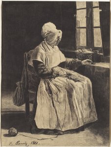 編み物をする女性 作： François Bonvin