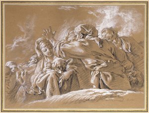 下から見た母子像とその他の人物（チョーク 作： François Boucher