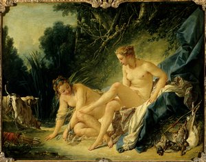 浴場を出るディアンヌ フランソワ・ブーシェ（1703-1770）の絵 作： François Boucher
