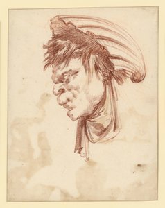 左向きの横顔をしたグロテスクな頭部。頭には貝殻をかぶっている。 作： François Boucher