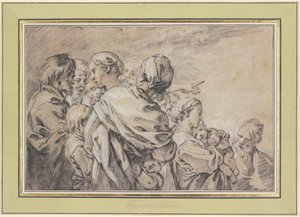 子供連れの男女からなる半身像の群像 作： François Boucher