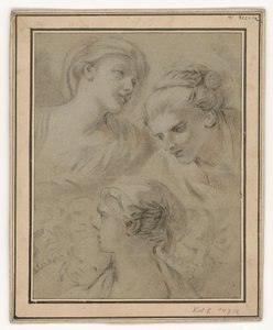 さまざまな感情を例示的に表現した頭部のデッサン 作： François Boucher
