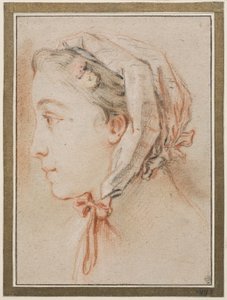 女性の頭部、横顔、帽子をかぶった姿 作： François Boucher