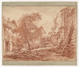 農場と廃墟のある田園風景 作： François Boucher