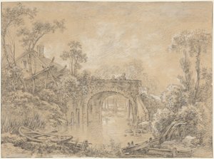 素朴な橋のある風景 作： François Boucher