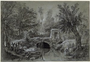 小川と橋のある風景 作： François Boucher