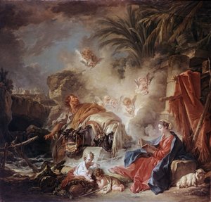 「エジプトへの逃避の休息」（エジプトへの逃避の休息） フランソワ・ブーシェ作（1703-1770） 1757年 エルミタージュ美術館、サンクトペテルブルク 作： François Boucher