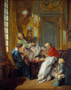 ブルジョワの室内での昼食風景。フランソワ・ブーシェ（1703-1770）による絵画 1739年 日0.81×0.65m 作： François Boucher