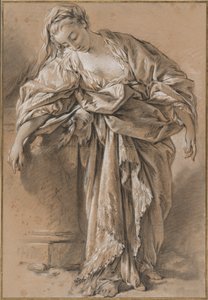 台座にもたれるドレープをまとった女性の習作 作： François Boucher