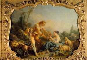 満足している牧童の牧歌的風景。フランソワ・ブーシェ（1703-1770）の絵 1737年 パリ、国立公文書館 作： François Boucher