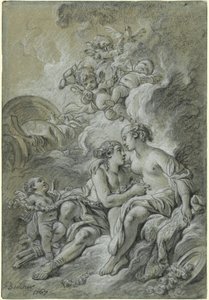 ヴィーナスは、愛するアドニスに寄りかかって…… 作： François Boucher