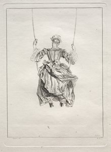 後ろから見たブランコに乗る女性 作： François Boucher