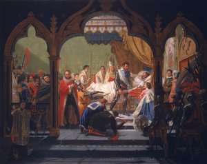 アンリ4世（1553-1610）瀕死のアンリ3世から君主制の属性を受け取る（1551-1589）1814 作： Francois Buffet