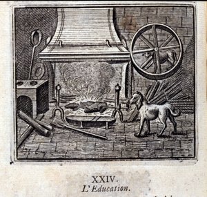 教育です。ジャン・ド・ラ・フォンテーヌ（1621-95）の寓話集。フランソワ・ショーボー（1613-1676）によるイラスト。1728年の版。 作： Francois Chauveau
