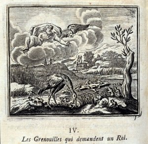 ジャン・ド・ラ・フォンテーヌ（1621-95）の寓話集。フランソワ・ショーボー（1613-1676）によるイラスト。1728年の版。 作： Francois Chauveau
