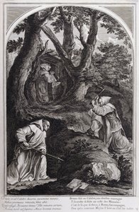 1660年、パリで制作された「シャルトル騎士団の創設者である聖ブルーノの生涯」からの挿絵。Eustache Le Sueurの絵画とFran Sois Chauveauの彫刻による ©UIG/Leemage 作： Francois Chauveau