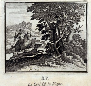 ジャン・ド・ラ・フォンテーヌ（1621-95）の寓話集。フランソワ・ショーボー（1613-1676）によるイラスト。1728年の版。 作： Francois Chauveau