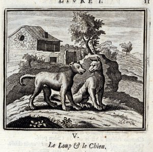 ジャン・ド・ラ・フォンテーヌ（1621-95）の寓話集。フランソワ・ショーボー（1613-1676）によるイラスト。1728年の版。 作： Francois Chauveau