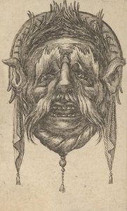 長い眉毛と口ひげのあるマスク、ぶら下がっている布の頭飾り、「Dive...」から。 1635-45。 作： Francois Chauveau
