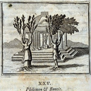 フィレモンとバウシスジャン・ド・ラ・フォンテーヌ（1621-95）の寓話集。フランソワ・ショーボー（1613-1676）によるイラスト。1728年の版。