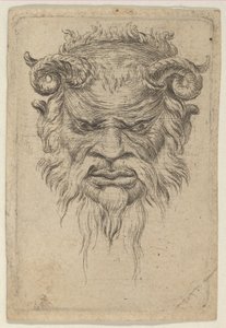 Divers Masques より、カールした角が見下ろすサテュロス マスク。 1635-45。 作： Francois Chauveau