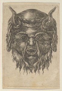 角の上に月桂樹の花輪をかぶせたサテュロス マスク、「ダイバーズ マスク」より。 1635-45。 作： Francois Chauveau