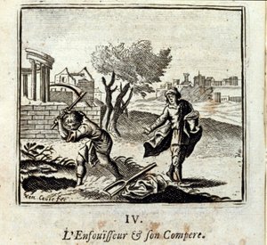 バーナーとそのコンペアジャン・ド・ラ・フォンテーヌ（1621-95）の寓話。挿絵はフランソワ・ショーボー（1613-1676）。1728年の版。
