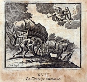 シャルティエが気になる。ジャン・ド・ラ・フォンテーヌ(1621-95)の寓話。挿絵はフランソワ・ショーボー（1613-1676）。1728年の版。 作： Francois Chauveau