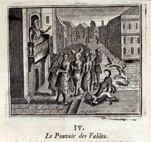 寓話の力。ジャン・ド・ラ・フォンテーヌ（1621-95）の寓話。挿絵はフランソワ・ショーボー（1613-1676）。1728年の版。 作： Francois Chauveau