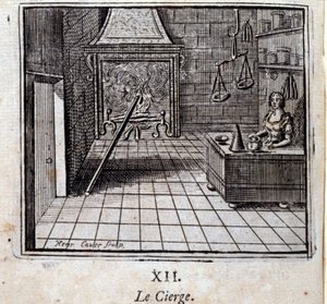 キャンドルのことです。ジャン・ド・ラ・フォンテーヌ（1621-95）の寓話。挿絵はフランソワ・ショーボー（1613-1676）。1728年の版。 作： Francois Chauveau