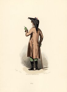 ヘーゼルナッツ色のコートを着て、単眼鏡をつけた男性。 作： Francois Claudius (after) Compte Calix