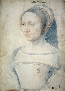 エタンプ公爵夫人ジャン・ド・ブラッシュの妻、アンヌ・ド・ピッスルの肖像（1508年～1576年）。フランソワ・クルエ（1515-1572）による黒い石と血を使ったドローイング 作： François Clouet