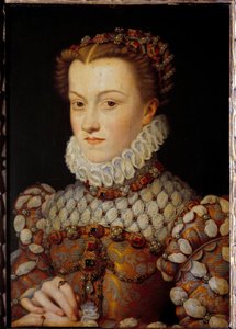 エリザベート・オブ・オーストリア（1554-1592）の肖像 フランス王妃、シャルル9世の妻 フランソワ・クルエ（1515-1572）による絵画 1571年頃 日。0,36x0,26 m - シャルル9世の妻であるフランス王妃エリザベート・オブ・オーストリア（1554-1592）の肖像。フランソワ・クルエによる絵画 作： François Clouet