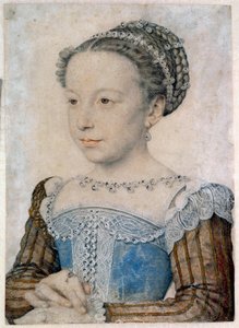 マルグリット・ド・ヴァロワ（1553-1615）またはマルゴー王妃の肖像 フランソワ・クルエ（1515年頃-1572年）による鉛筆と血で描かれた16世紀の日。0.29 X 0.21 m シャンティイ、コンデ美術館 作： François Clouet