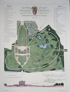 トマ・ド・コルマールが所有するメゾン城の庭園の全体図、G.ロルシニョールの彫刻 作： Francois Duvillers