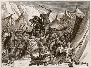 ノルマンディーのロベールが十字軍を結集、「カッセルの図解されたイングランドの歴史」（セピア写真）のイラスト 作： Francois Edouard Zier
