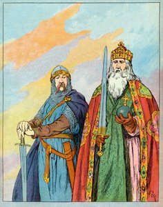 フランク王国のシャルル王とフランスの騎士ロラン・ド・ロンスヴォー - シャルルマーニュとロランの騎士（736-778年） - フランソワ・ジエ（1856-1924年）によるイラスト（1920年頃の「Nos-Gires-Nationales」より）。