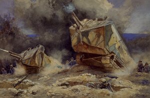 サン・シャモンでの歩兵と戦車の攻撃（1918年7月）（水彩画 作： Francois Flameng